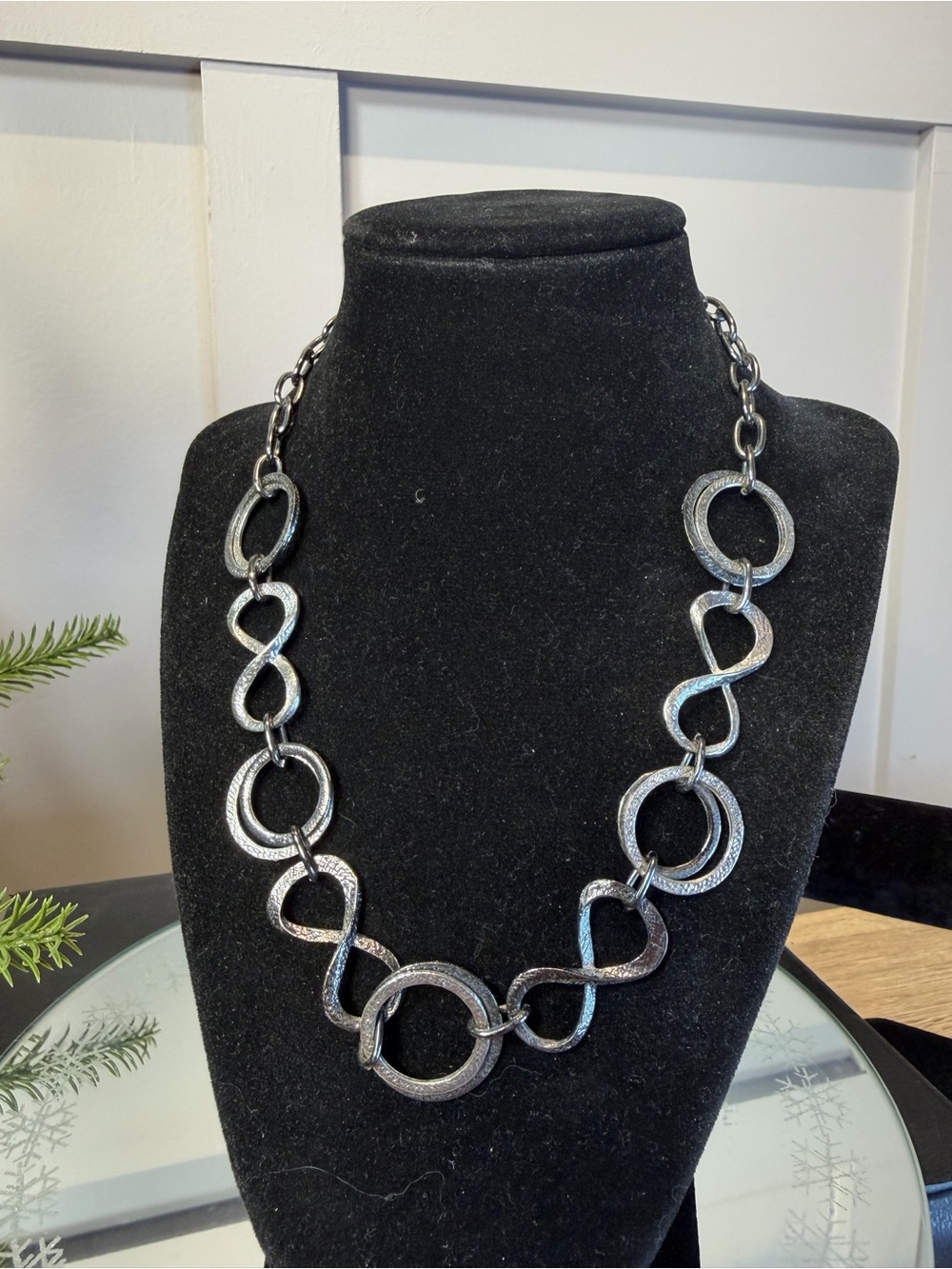 chunky open link chain Necklace hammered metal dark silver